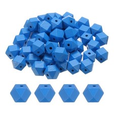 50pcs 16mm Deep Blue Geometric Wood Beads 3.3mm Large Hole for Jewelry Making