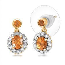Mandarin Garnet & Zircon Flame Petals Dangle Earrings Vermeil Plated 1.55ctw