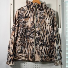 Zenergy by Chicos Animal Print Metallic Full Zip Jacket Brown Tan Size 2 L