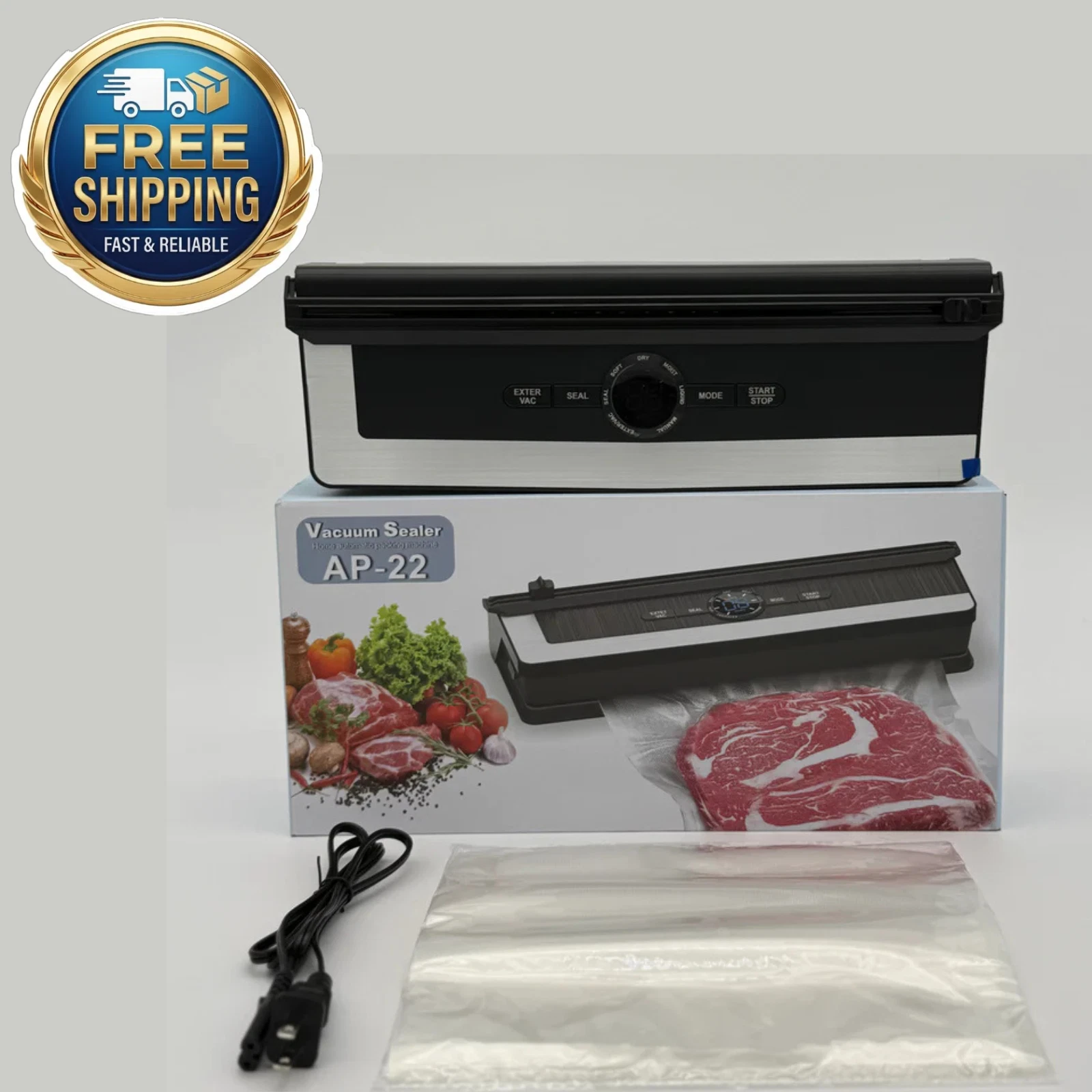Vacuum Sealer Machine 8-in-1 Food Saver Auto Seal w/ Cutter Dry Moist + Bags