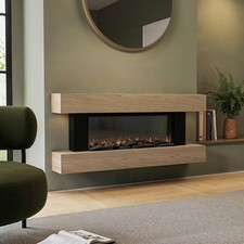 Oak Wall-Mounted Electric Smart Fire Place with Surround - 52 Inch - Ambe AGL072
