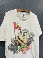 Vintage 90  s Looney Tunes Taz White Golf Graphic Tee Shirt XL Delta