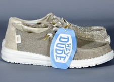 HEY DUDE WENDY YOUTH METALLIC SPARKLE GOLD Lightweigth Slip-On GIRLS Shoe Sz J5