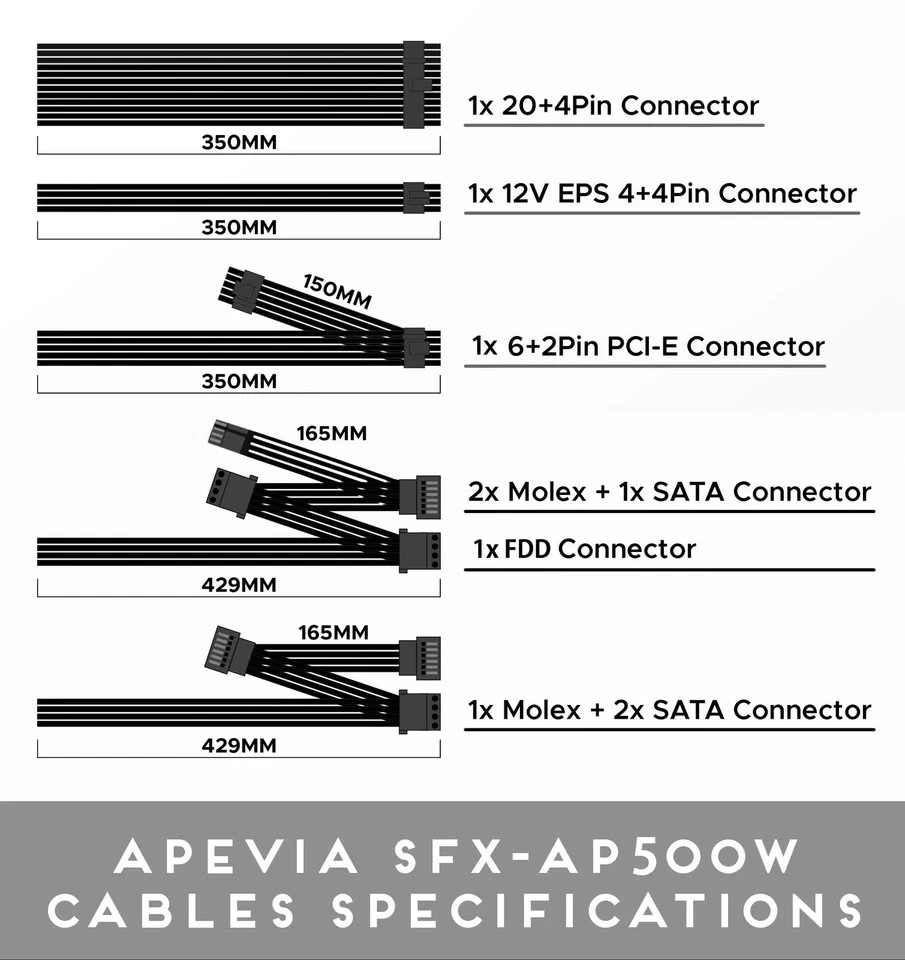 SFX-AP500W Mini ITX Micro ATX SFX 500W Power Supply Compact PSU - Image 3 of 4