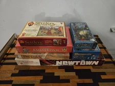 Game Lot Bundle CB6: Catan Card Gm. Newtown, Citadels, Hotl Amsterdam, Dry Gulch