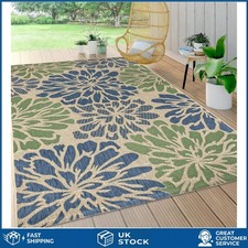 Image of Elegant Floral Textured Indoor Outdoor Rug Navy Green 120 cm X 180 cm Pack 4