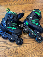 Hozzen Rox Inline Rollerblade Skates Black and Green Kids Unisex Size 1 New