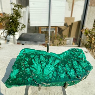 1.33LB Natural malachite slice quartz crystal luster mineral specimen.