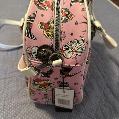Ed Hardy Tattoo Hearts Skull Eagle Tiger Pink Satchel Crossbody