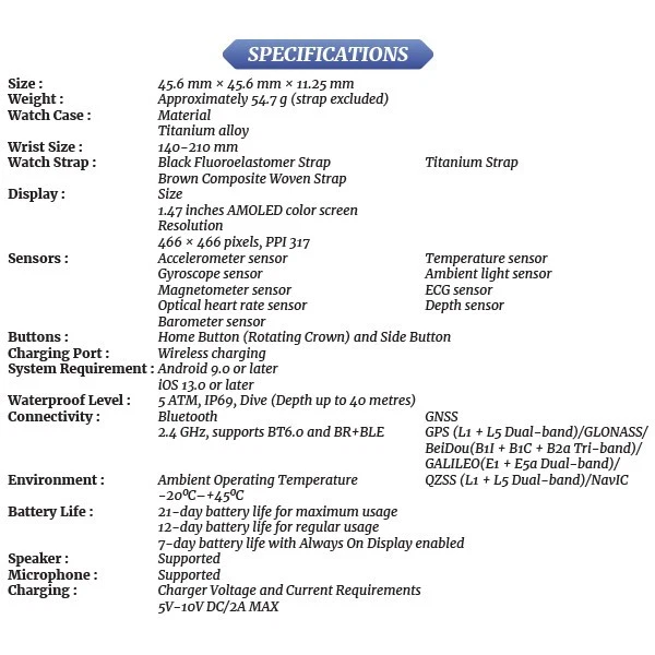 Genuine for GT Six 6 Pro 46m Brown 1.47" AMOLED Bluetooth iOS Android Smartwatch - Image 4 of 4