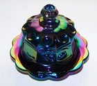 VINTAGE Mosser Glass Cherry & Cable Round Butter Dish Amethyst Carnival rare