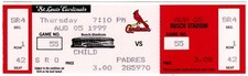 1999 ST.LOUIS CARDINALS vs PADRES full ticket 8/5/99 MARK McGWIRE 500th Home Run