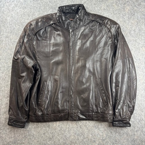 Tannery West Leather Jacket Mens Large Brown Bomber Zip Front Pockets Vintage