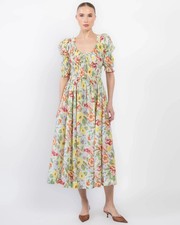 Doen Ischia Blanc Anemone Bloom Floral Printed Cotton Women's Maxi Gown Dress XL