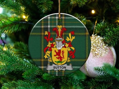 Sutton Irish Family Crest Ceramic Christmas Ornament