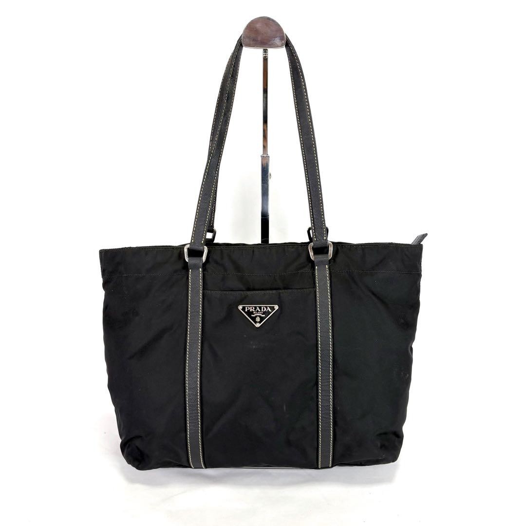 Prada Black Nylon Tote Bag with Triangle Logo Hardware from Japan