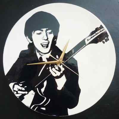 George Harrison - Beatles 12'' LP Vinyl Schallplatte Wanduhr, Pop Art Leinwand, 60er Mod