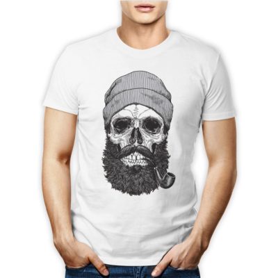 T-SHIRT MAGLIETTA TSHIRT HIPSTER SKULL SCHELETRO PIPA VINTAGE UOMO