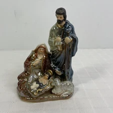 Nativity Lamb Figurine Virgin Mary Joseph Baby Jesus Holy Brown Glaze Ceramic