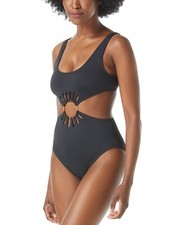 Vince Camuto Womens Black Logo-Ring Cutout One-Piece Swimsuit L83522 Size 12