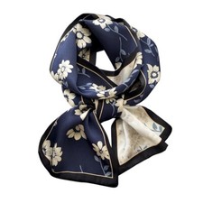 Double Sided 100 Silk Long Scarf Women Blue White Flower Neckerchief 150 15cm