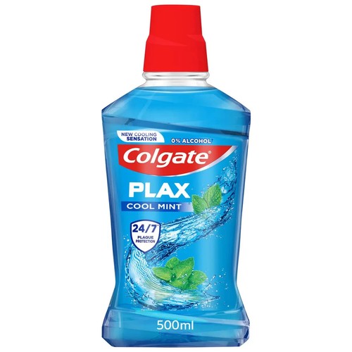 Colgate Plax Cool Mint Enjuague Bucal Fresco Aliento Lavado Tratamiento Paquete de 4 x 500 ml - Imagen 2 de 8