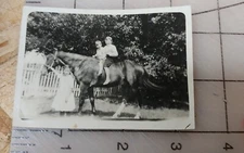 Vintage C.1930 B&W Photo Kids On Horse Horseback Photograph