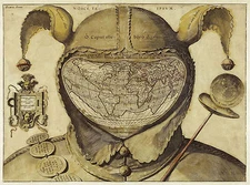 1580 Fool's Cap Mysterious World Map Jester Vintage Historical Wall Poster Print