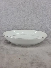 Southwick White Porcelain Serving Bowl Oval Shape Dishwasher Safe Silver Trim