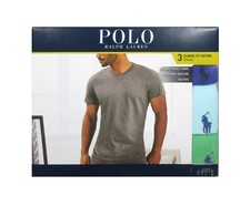 Polo Ralph Lauren Men's Blue-Light Blue-Green Classic Fit Crew-Neck 3 Pack Shirt