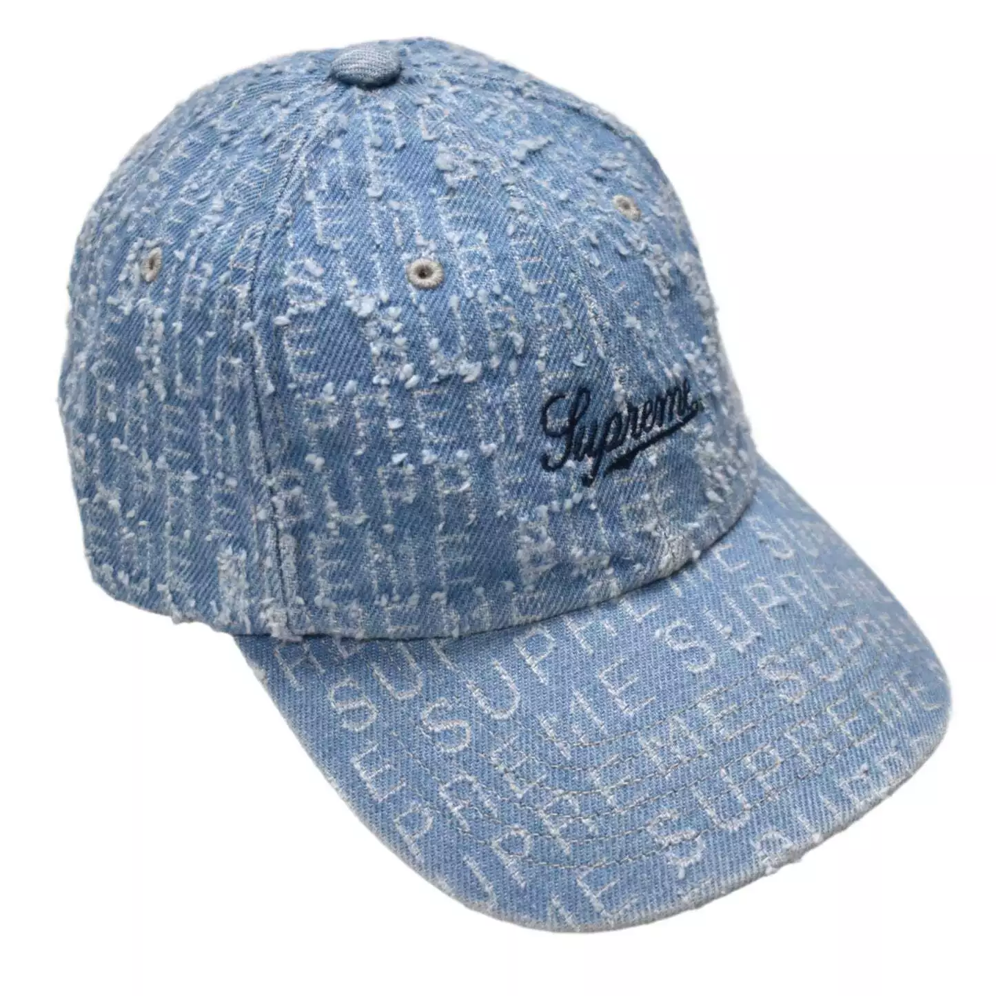 Casquette chapeau bleu FW24 AUTHENTIQUE Supreme Needle Punch Denim 6 panneaux logo écriture neuve avec étiquette