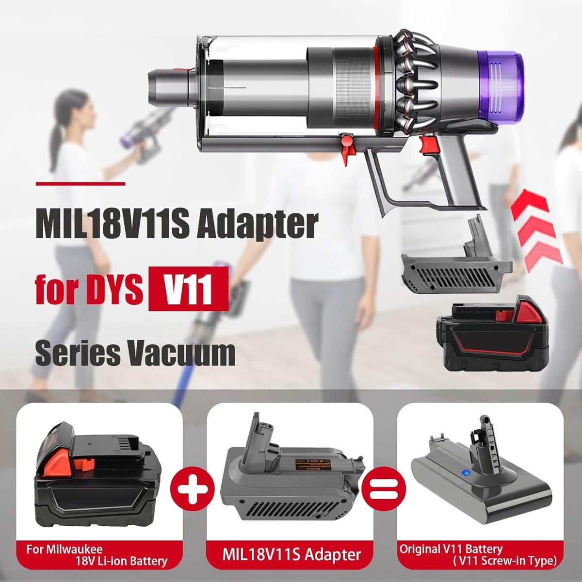 Adapter for Milwaukee 18V Li-ion Battery for Dyson V11 Screw-in