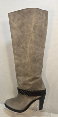 Cole Haan Tantivy Ironstone Distressed Leather Tall Harness Heeled Boots Size 8