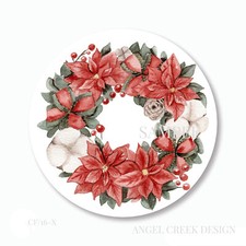 Classic Poinsettia Wreath Christmas Scrapbook Stickers Labels Envelope Seals