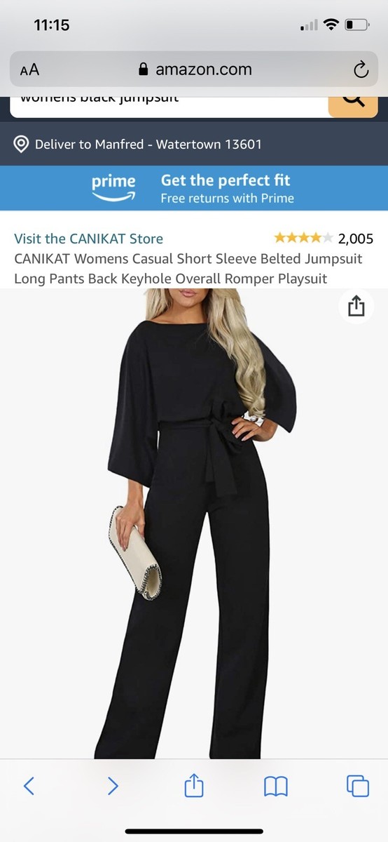 CANIKAT WOMEN'S CASUAL SHORT SLEEVE BELTED JUMPSUIT LONG PANTS