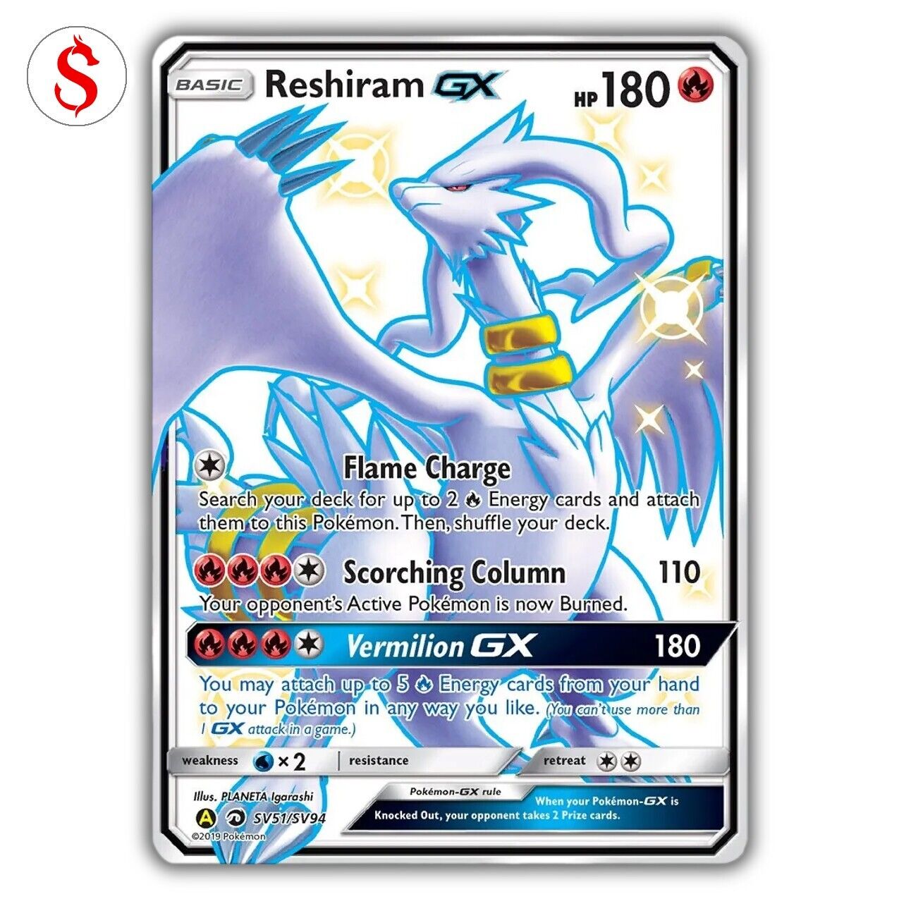 Reshiram GX Shiny Gold Metal Pokemon Card 