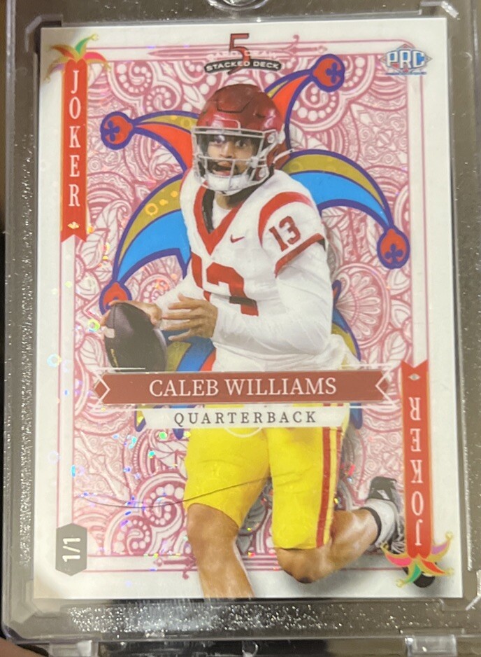 1/1 Joker Caleb Williams White Pink Wildcard 5 Card Draw Holo Lux