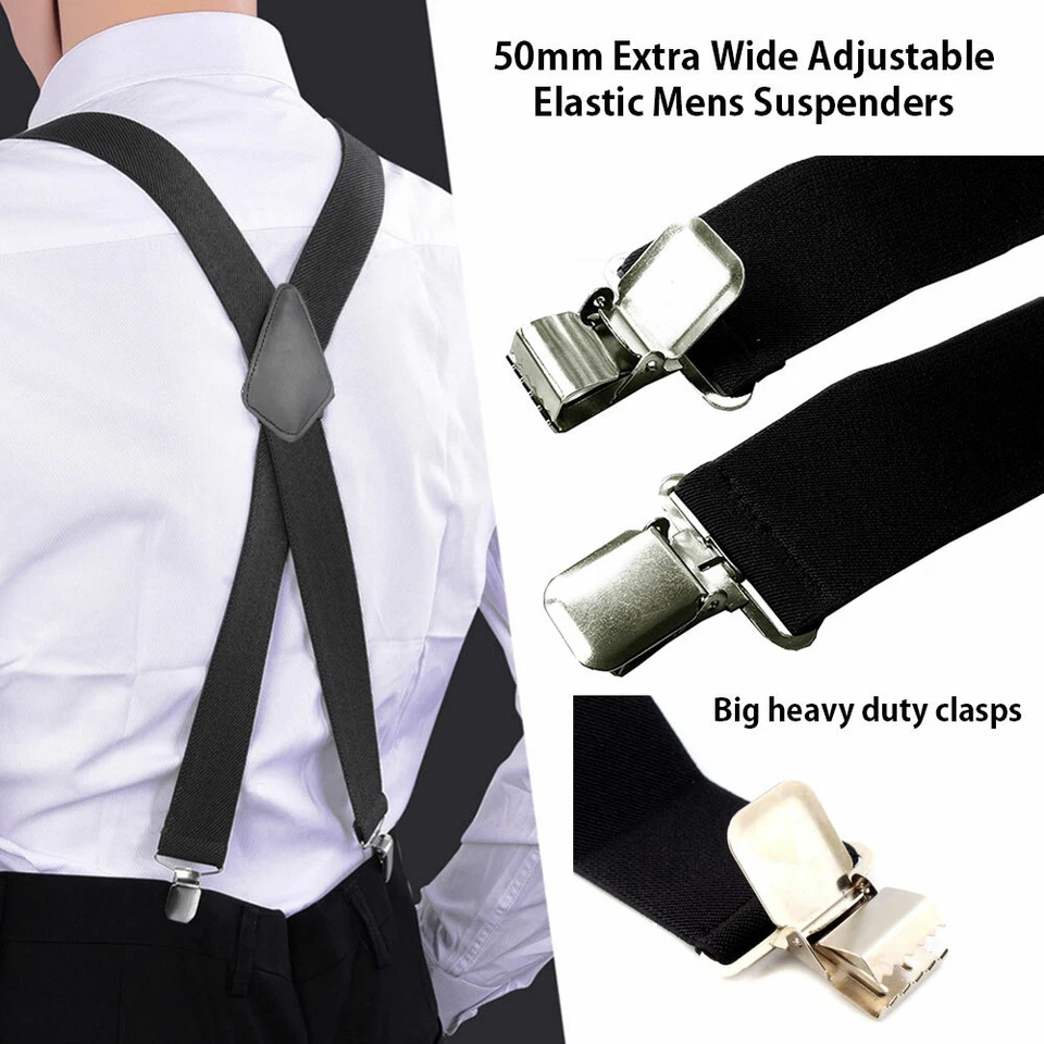 Men's 50mm Wide Suspenders Heavy Duty Elastic Leather Clip On Braces Trousers - image 2 of 2