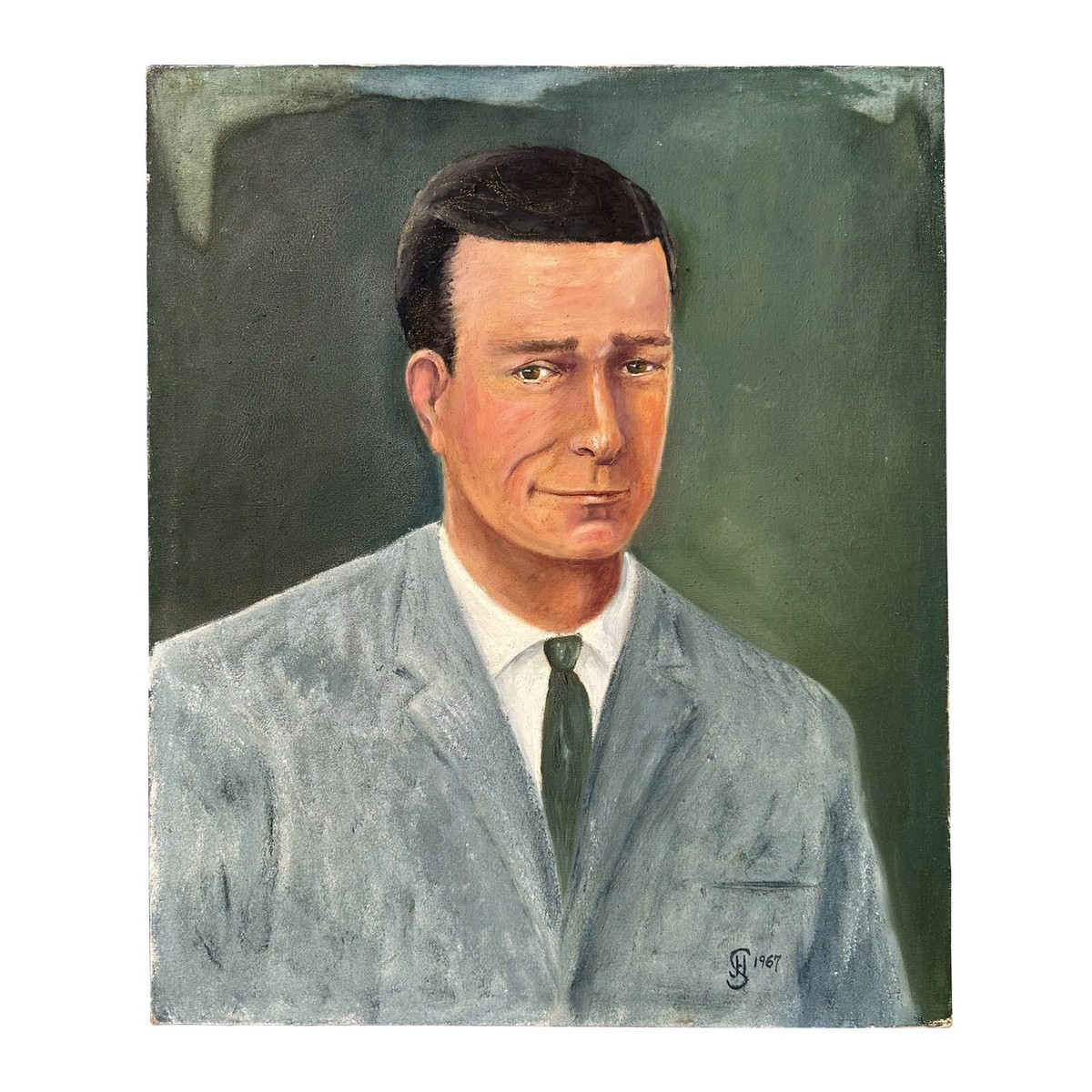 Vintage 1967 Original Businessman Portrait Painting Madmen Style
