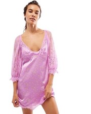 Free People About That Mini Dress NWT Lace Sleeves Back Satin RRP £158 Size XS
