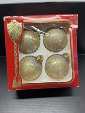 Vintage Christmas Ornaments Victoria Collection Gold Glass Balls Made In USA