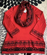 NWT Kim Rogers Holiday Casual Mallory Sweater Scarf Red Black Size Small