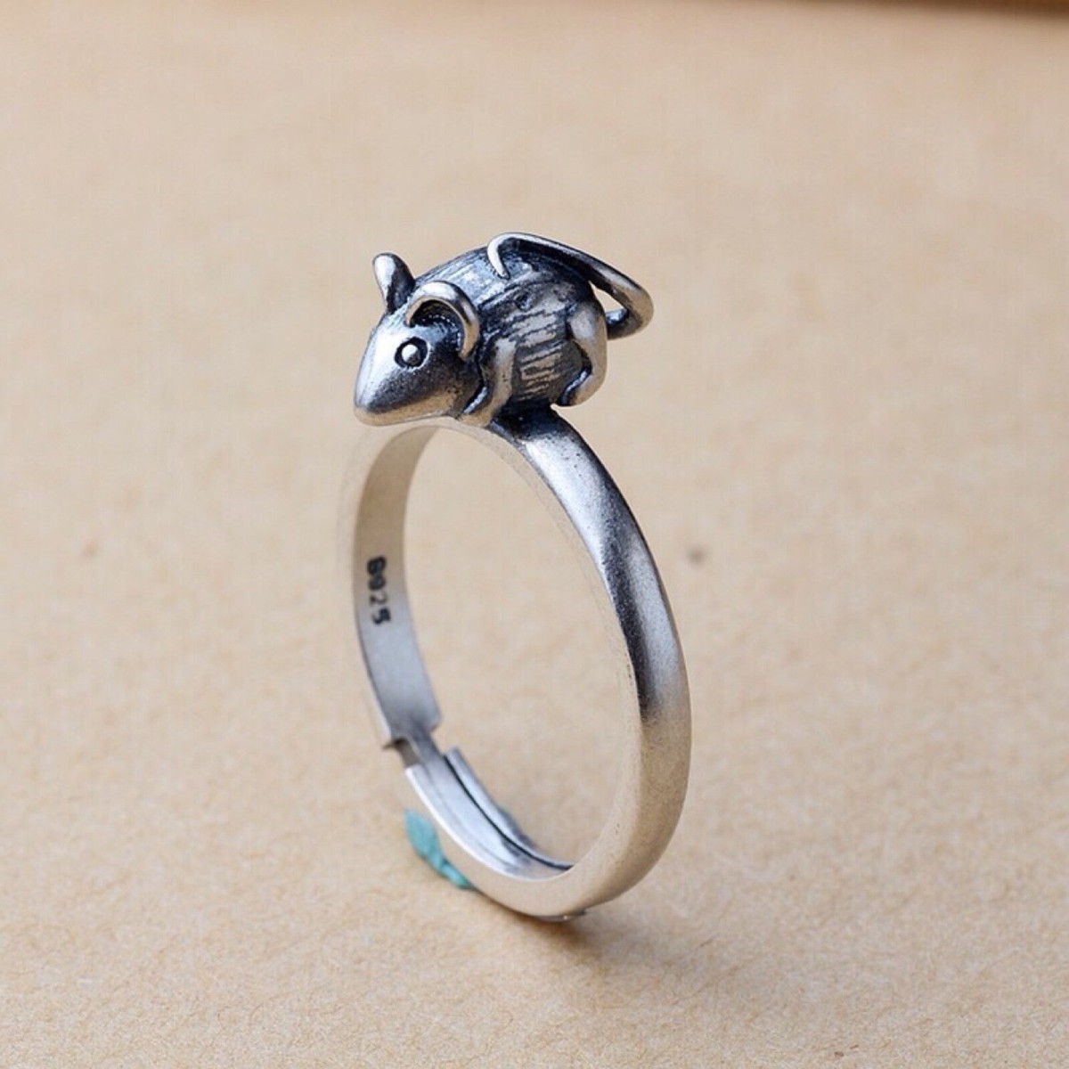 1PC S925 Sterling Silver Band Women Lucky Gift Retro Zodiac Rat