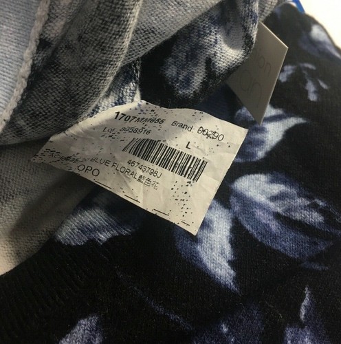 NEW EG Fashion Cardigan Sweater Blue Floral Roses MOP Sea Shell Buttons Size - L - Picture 6 of 6