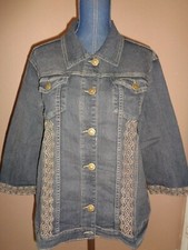 Koret Charcoal Black Embroidered Cotton Blend Denim Jacket Size 20 Nwot