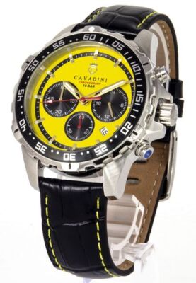 Cavadini Chronograph Herrenuhr Edelstahl 44mm Gelb CV-467 Taucher-Style trendy