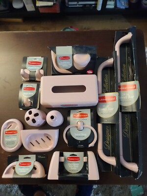 RARE 1990S VINTAGE Rubbermaid Designer Collection - PINK Bathroom 13 Pieces LOT 