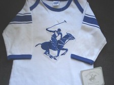Beverly Hills Polo Club Infant Gown Sleeper White Navy Horse Logo Size 0-6 M NEW