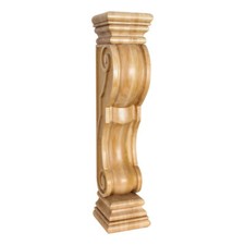 One- 8" W x 8" D x 36" H Solid Wood Rounded Scroll Fireplace Corbel