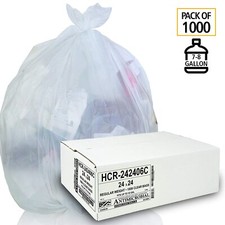 Aluf Plastics 7-10 Gallon Clear Trash Bags (1000 Count) - 24' x 24' - 6 Micron 
